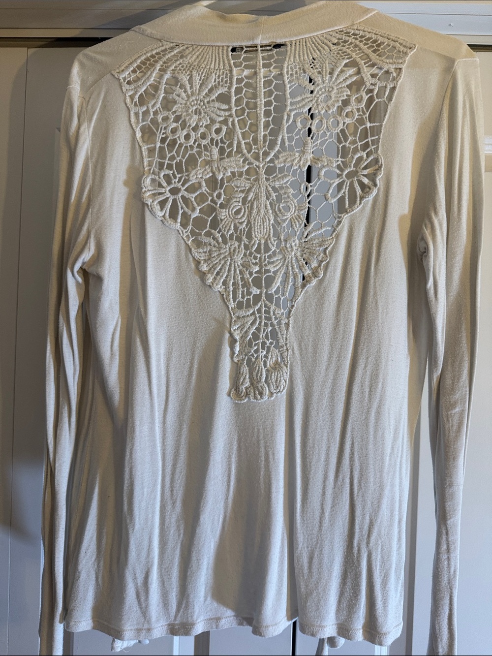Crochet Back Detail Cream Women’s Top - Picture 2 of 6